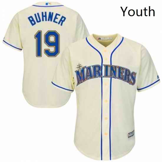 Youth Majestic Seattle Mariners 19 Jay Buhner Replica Cream Alternate Cool Base MLB Jersey